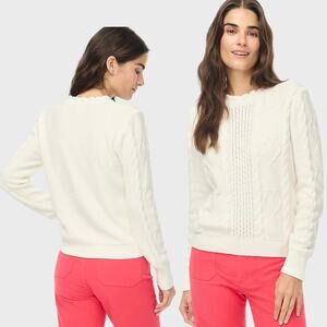 NEW J. Crew Cable-Knit Hearts Crewneck Sweater Women White Small Preppy Capsule